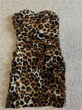 Express Black Satin Lined Garment with Animal Print Trim
